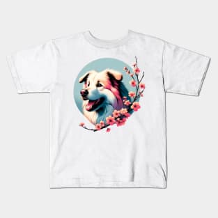 Pyrenean Shepherd, Spring Joy Among Cherry Blossoms Kids T-Shirt